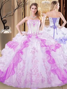 Organza Sleeveless Floor Length Sweet 16 Dresses and Embroidery and Ruffled Layers