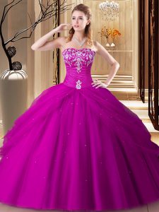 Hot Pink Lace Up Sweetheart Embroidery 15th Birthday Dress Tulle Sleeveless