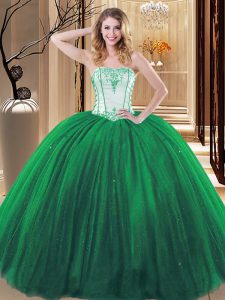 Dazzling Embroidery Quinceanera Dress Green Lace Up Sleeveless Floor Length