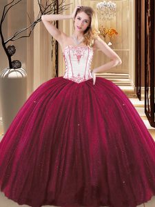 Superior Wine Red Sleeveless Tulle and Sequined Lace Up Sweet 16 Dress for Military Ball and Sweet 16 and Quinceanera