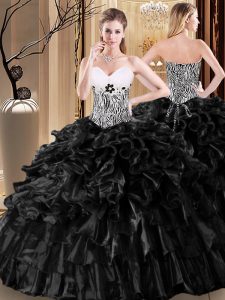 Sleeveless Ruffles and Pattern Lace Up Quince Ball Gowns