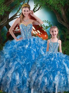Sweetheart Sleeveless Lace Up Sweet 16 Dresses Baby Blue Organza