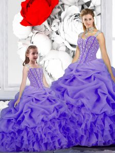 Custom Designed Straps Sleeveless Lace Up Floor Length Beading and Ruffles and Pick Ups Sweet 16 Dress
