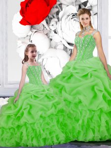 Noble Straps Sleeveless Quinceanera Gowns Floor Length Beading and Ruffles and Pick Ups Organza