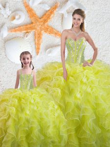 Captivating Organza Sleeveless Floor Length Ball Gown Prom Dress and Beading and Ruffles