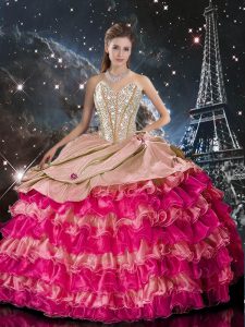 Custom Design Sleeveless Organza Floor Length Lace Up 15th Birthday Dress in Multi-color with Beading and Ruffles