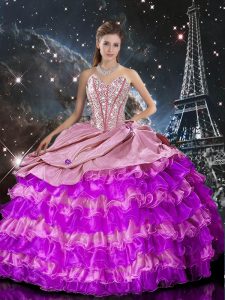 Multi-color Ball Gowns Beading and Ruffles Ball Gown Prom Dress Lace Up Organza Sleeveless Floor Length