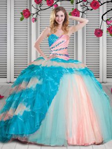 Edgy Sweetheart Sleeveless Organza Vestidos de Quinceanera Beading and Ruching Lace Up