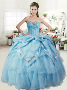 Fabulous Baby Blue Sleeveless Floor Length Beading and Pick Ups Lace Up 15th Birthday Dress