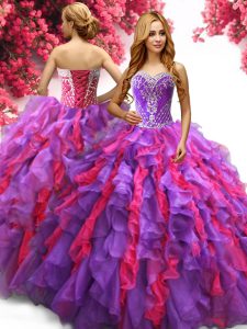 Multi-color Sweetheart Lace Up Beading and Ruffles 15th Birthday Dress Sleeveless
