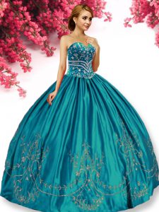 Customized Sweetheart Sleeveless Taffeta Quinceanera Dresses Embroidery Lace Up