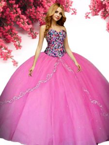Romantic Hot Pink Sleeveless Floor Length Beading Lace Up Vestidos de Quinceanera