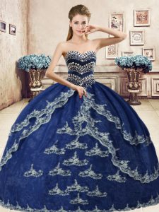 Navy Blue Sweetheart Lace Up Beading and Appliques Quinceanera Gowns Sleeveless