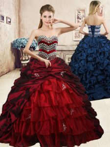 Delicate Pick Ups Ruffled Floor Length Ball Gowns Sleeveless Wine Red Quinceanera Dress Lace Up
