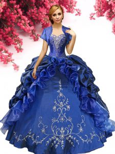 Sweetheart Sleeveless Sweet 16 Dress Floor Length Beading and Embroidery Royal Blue Taffeta