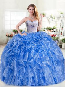 Best Ball Gowns 15th Birthday Dress Blue Sweetheart Organza Sleeveless Floor Length Lace Up