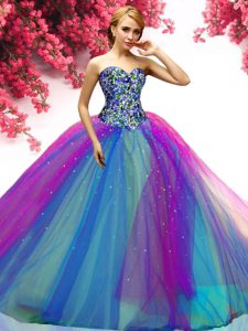 Custom Design Sleeveless Lace Up Floor Length Beading Sweet 16 Dresses