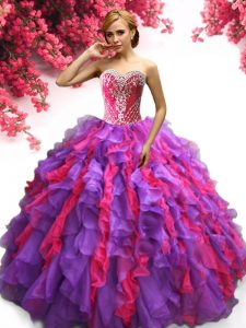 Multi-color Sweetheart Neckline Ruffles Quinceanera Gowns Sleeveless Lace Up