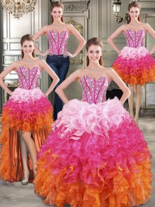 Four Piece Sweetheart Sleeveless Lace Up Vestidos de Quinceanera Multi-color Organza