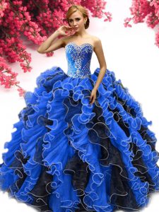 Glorious Blue And Black Vestidos de Quinceanera Sweetheart Sleeveless Lace Up