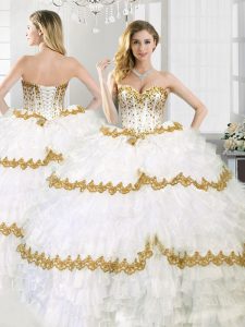 Latest White Lace Up Sweet 16 Quinceanera Dress Ruffled Layers Sleeveless Floor Length