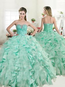 Apple Green Sweetheart Neckline Beading and Ruffles Ball Gown Prom Dress Sleeveless Lace Up