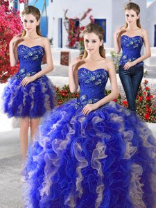 Three Piece Blue Sweetheart Neckline Beading Quinceanera Gowns Sleeveless Lace Up