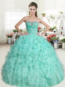 Apple Green Sweet 16 Dresses Military Ball and Sweet 16 and Quinceanera with Beading and Ruffles Sweetheart Sleeveless Lace Up