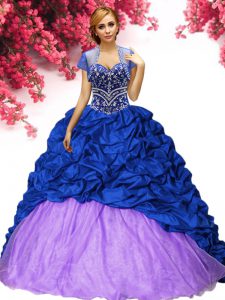 Best Selling Sleeveless Taffeta Brush Train Lace Up Quinceanera Dress in Royal Blue with Beading and Pick Ups