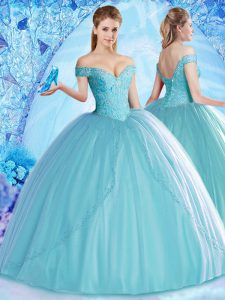 Off the Shoulder Sleeveless Lace Up Floor Length Beading Quinceanera Gowns