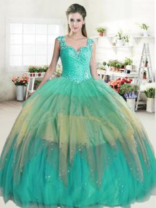 Fashionable Straps Ruffled Layers Quinceanera Gown Multi-color Zipper Sleeveless Floor Length