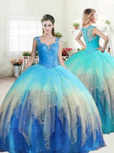 Excellent Ball Gowns Sweet 16 Dress Multi-color Straps Tulle Sleeveless Floor Length Zipper