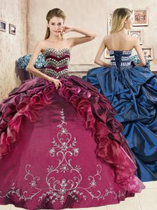Best Red and Royal Blue Ball Gowns Sweetheart Sleeveless Organza and Taffeta Floor Length Lace Up Beading and Embroidery and Pick Ups 15 Quinceanera Dress