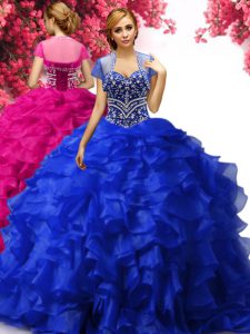 Luxury Royal Blue 15th Birthday Dress Military Ball and Sweet 16 and Quinceanera with Beading and Ruffles Sweetheart Sleeveless Lace Up