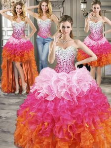 Four Piece Multi-color Sleeveless Organza Lace Up Sweet 16 Dresses for Military Ball and Sweet 16 and Quinceanera