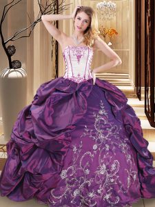 Purple Lace Up Sweet 16 Dress Embroidery Sleeveless Floor Length