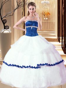 Extravagant White Lace Up Strapless Beading Sweet 16 Quinceanera Dress Organza Sleeveless