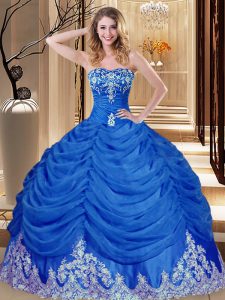 Flirting Sleeveless Tulle Floor Length Lace Up Vestidos de Quinceanera in Royal Blue with Appliques and Pick Ups