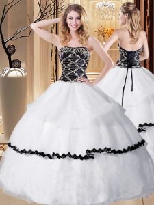 White Lace Up 15th Birthday Dress Beading Sleeveless Floor Length