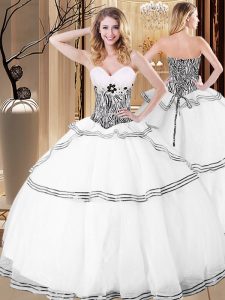 Custom Design Ball Gowns Sweet 16 Dresses White Sweetheart Organza Sleeveless Floor Length Lace Up