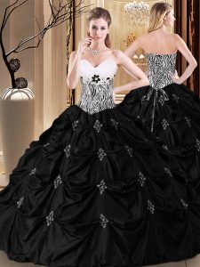 Pick Ups Black Sleeveless Taffeta Lace Up Sweet 16 Dress for Military Ball and Sweet 16 and Quinceanera