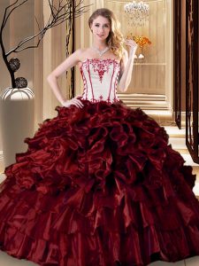 Graceful Floor Length Ball Gowns Sleeveless Wine Red Sweet 16 Dresses Lace Up