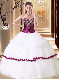 Trendy Floor Length Lace Up Quinceanera Gowns White for Military Ball and Sweet 16 and Quinceanera with Beading