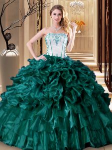 Turquoise Ball Gowns Ruffles and Ruffled Layers Sweet 16 Dresses Lace Up Organza Sleeveless Floor Length