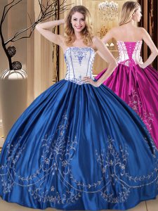 Cute Ball Gowns Sweet 16 Dresses Royal Blue Strapless Taffeta Sleeveless Floor Length Lace Up