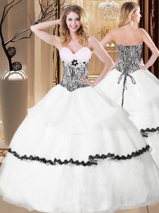 Organza Sweetheart Sleeveless Lace Up Ruffled Layers and Pattern Sweet 16 Quinceanera Dress in White
