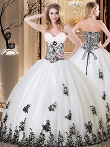 Dazzling White Sleeveless Appliques Floor Length 15th Birthday Dress